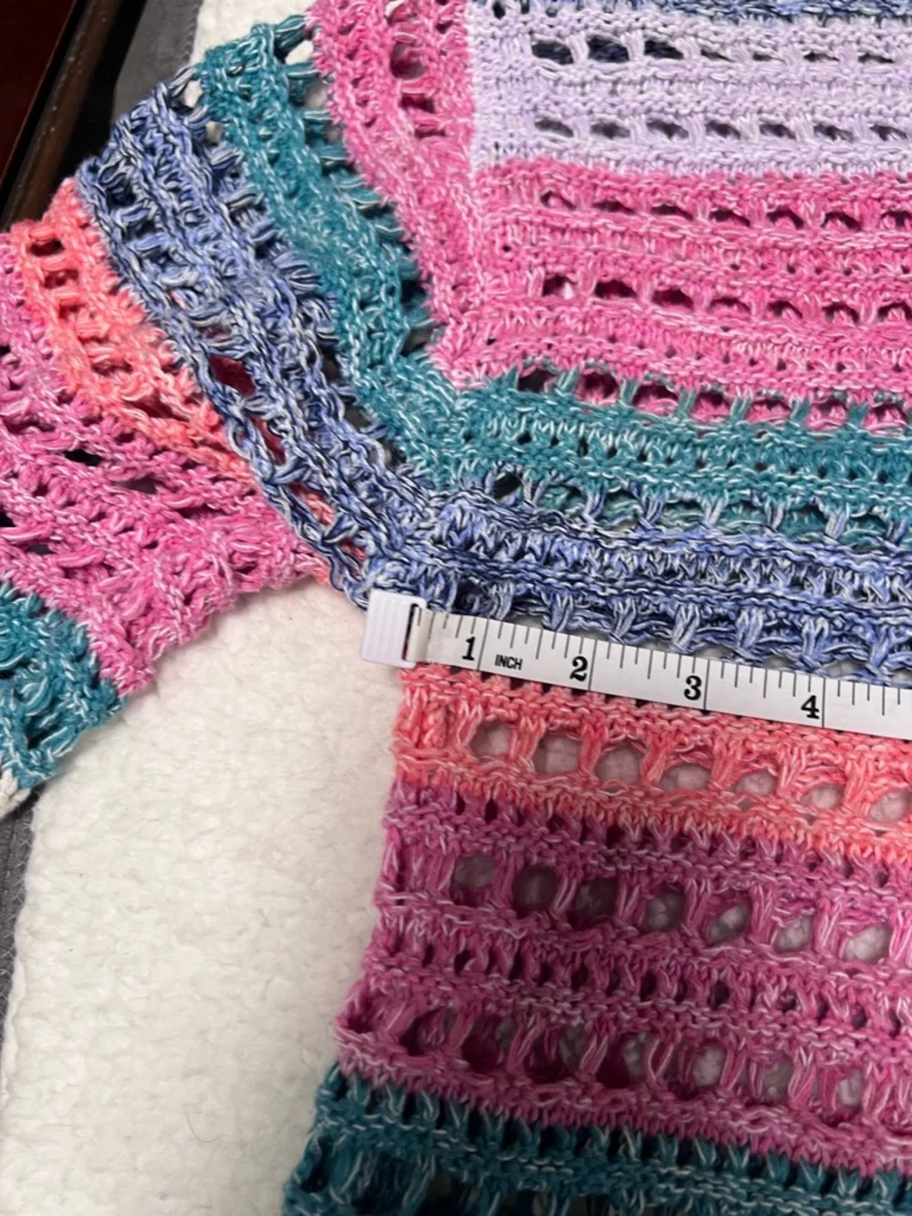 GAP Wide Sleeve Crochet 100% cotton Crew Sweater in Pink Multi XL